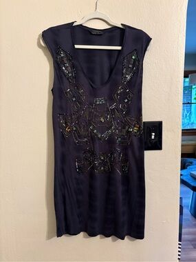 AllSaints Navy Beaded Mini Dress